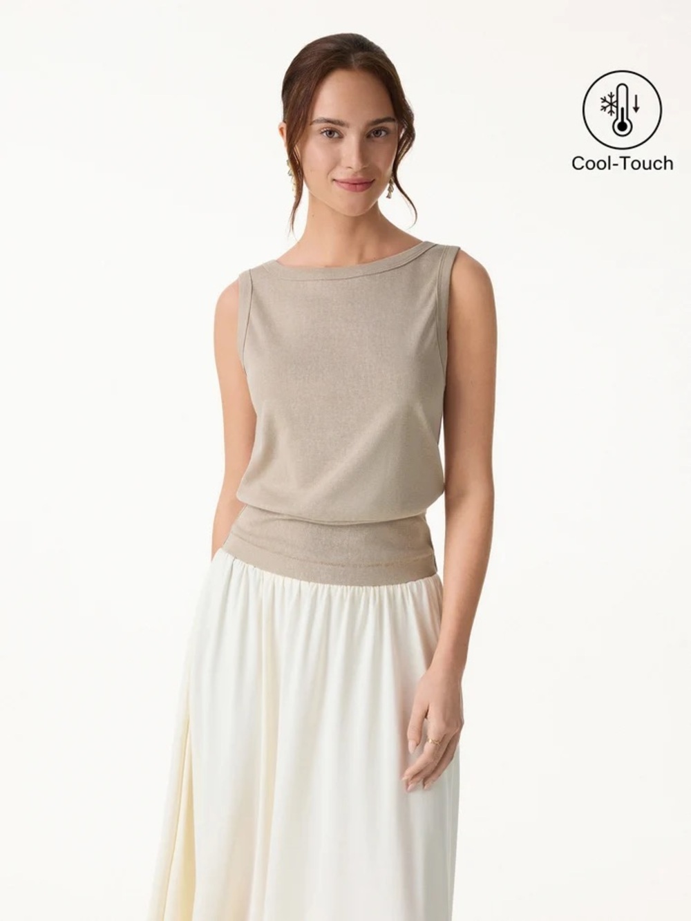 OGL Sleeveless Cool-Touch Tank Top in Taupe Beige